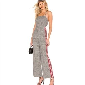 NWT By The Way Plaid Strappy Wide Leg Jumpsuit with Side Stripes SZ XS